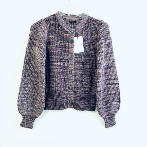 Who What Wear XS Front Gem Button Purple Women's Cardigan Crew Neck Long Sleeve - Picture 4 of 14